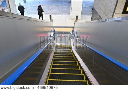 An Abstract Representation Of Passers-by In The Station Area. An Evocative Background Image With A B