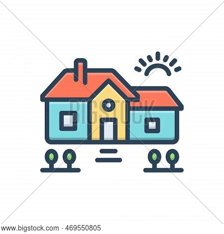 Color Illustration Icon For Housing House Home Garden Plant Sun Places-of-residence Dwelling