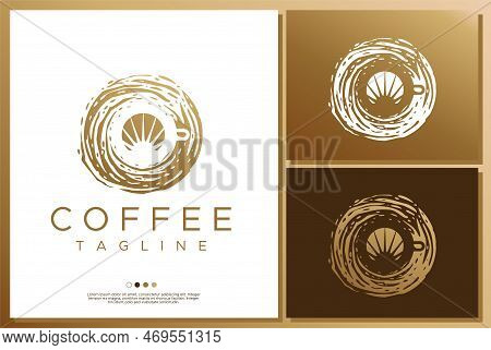 Simple Coffee Logo Branding. Coffee Cup Logo With Grunge Effect.