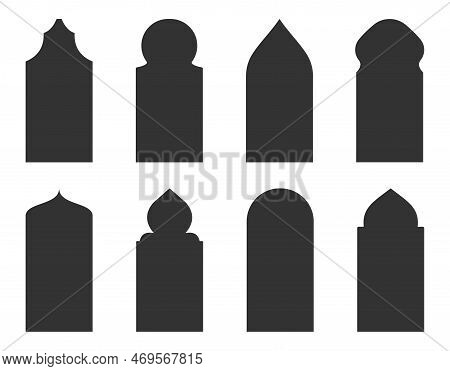 Arabic Arch Windows And Doors Style Vector Silhouettes.architectural Type Of Arches Shapes And Forms