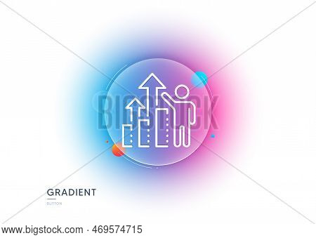 Employee Results Line Icon. Gradient Blur Button With Glassmorphism. Work Result Sign. Statistics Ch