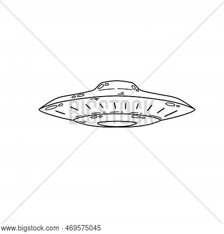 Alien Ufo. Flying Ovnis. Sketch Doodle Spaceship