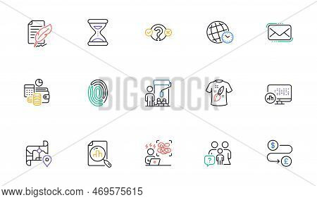 Difficult Stress, Map And Feather Signature Line Icons For Website, Printing. Collection Of Money Tr