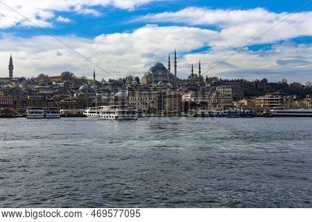 Istanbul, Turkey January 22, 2023 The Ferry Terminal Near The Galata Bridge For Travelers On The Gol
