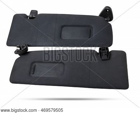 Car Visor Interior. Auto Black Sun Visor With Mirror On White Isolated Background. Auto Service Indu