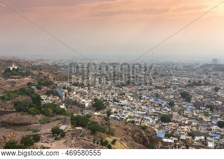 Beautiful Top View Of Jodhpur City From Mehrangarh Fort, Rajasthan, India. Jodhpur Is Called Blue Ci