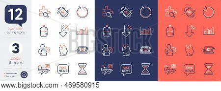 Set Of Time, Report Diagram And Copywriting Notebook Line Icons. Include Low Percent, Delivery Man, 