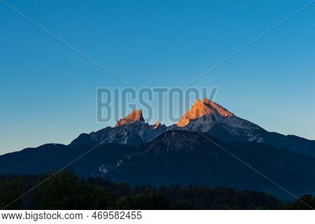 Alpenglow With The Mountain Watzmann In The Berchtesgaden Alps, Germany.