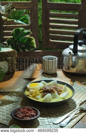 Lontong sayur or vegetable rice cake is an Indonesian traditional rice dish made of pieces of lonton