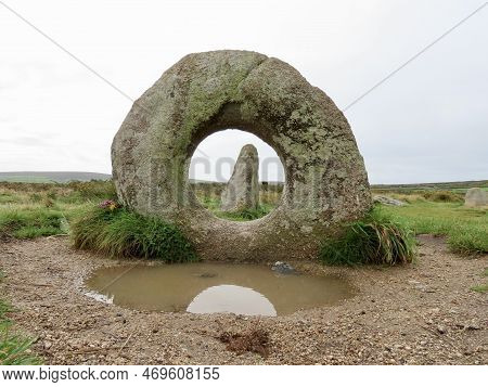 Men An Tol Or Crick Stone Is A Standing Stone With Hole Dating From Neolithic Or Bronze Age, Located
