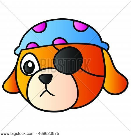 The Closed Eyed Dog Became A Pirate. Doodle Icon Drawing, Vector Illustration Carton Emoticon