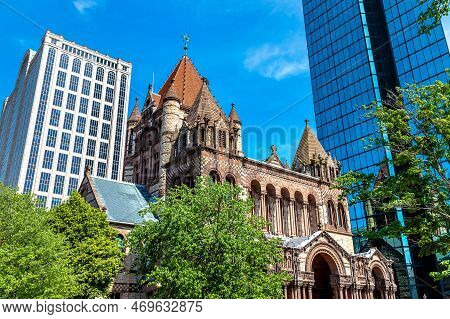Trinity Church At Copley Square In Boston, Massachusetts, Usa