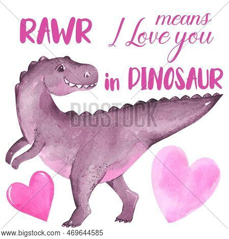 Valentines Day Dinosaur With Heart. I Love You In Dinosaur