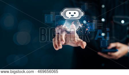 Businessman Touching On Chatbot Ai For Automatic Access Online Information Data Network