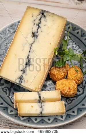 French Semi-soft Cow Milk Cheese Morbier From Franche-comte Region With Thin Black Layer And Strong