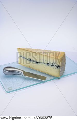 French Semi-soft Cow Milk Cheese Morbier From Franche-comte Region With Thin Black Layer And Strong