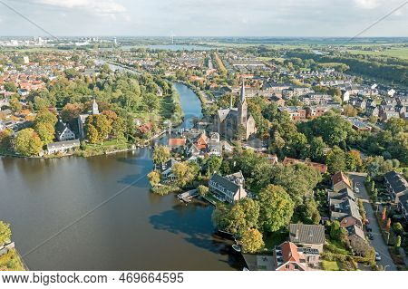 Aerial From The Traditional City Oudekerk Aan De Amstel In The Netherlands
