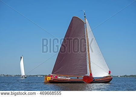 Traditional Frisian Wooden Sailing Ships In A Yearly Competition
