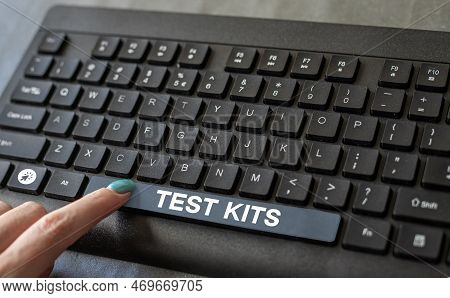 Text Sign Showing Test Kits. Business Showcase Collection Of Certain Tools And Equimpent For Particu