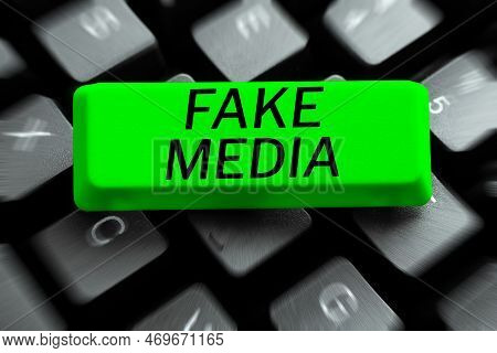 Handwriting Text Fake Media. Word For An Formation Held By Brodcasters Which We Cannot Rely On