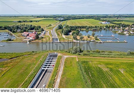 Aerial From Aquaduct Galamadammen At Koudum In Friesland The Netherlands