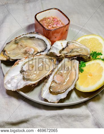 Eating Of Fresh Big Raw Zeeuwse Creuse Dutch Oysters From Zeeland, Netherlands