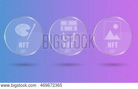 3d Nft Token Round Transparent Cards In Cryptography. Nft Cards With Art. A Non-fungible Token With 