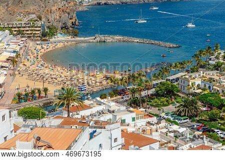 Puerto De Mogan Town On The Coast Of Gran Canaria, Spain