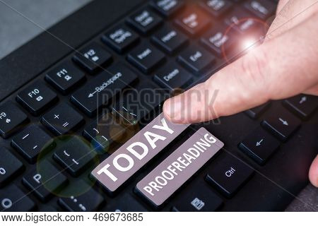 Sign Displaying Proofreading. Word Written On Act Of Reading And Marking Spelling, Grammar And Synta