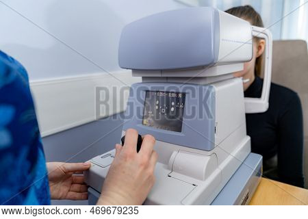 Professional Eye Examination. Modern Eyesight Healthcare Treatment.