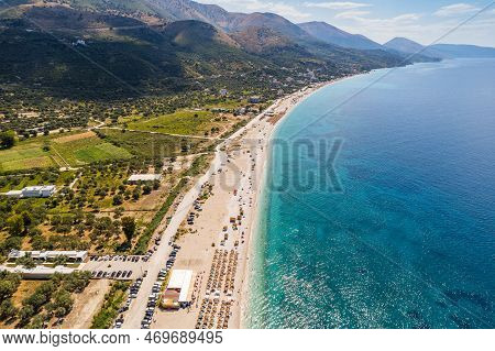 Part Of 7 Km Long Beach In Village Borsh, Albania In Summer 2022