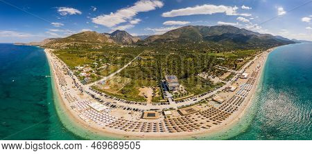 Large Panorama Of 7 Km Long Beach In Village Borsh, Albania In Summer 2022