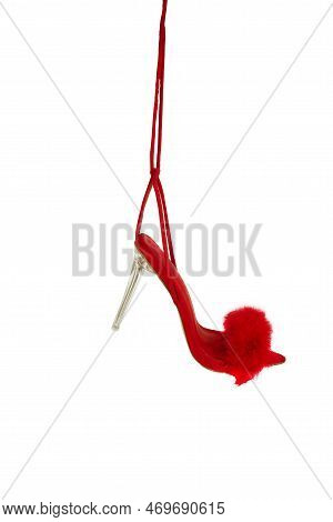 Sexy, Red Strappy High Heel Shoes On White Background