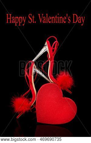 Sexy, Red Strappy High Heel Shoes With Box On A White Background