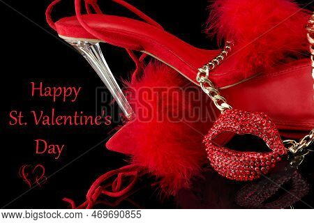 Sexy, Red Strappy High Heel Shoes With Box On A Black Background