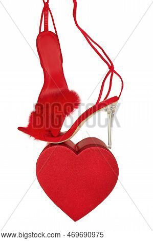 Sexy, Red Strappy High Heel Shoes With Box On A White Background