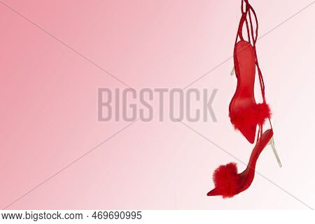 Sexy, Red Strappy High Heel Shoes With Box On A White Background