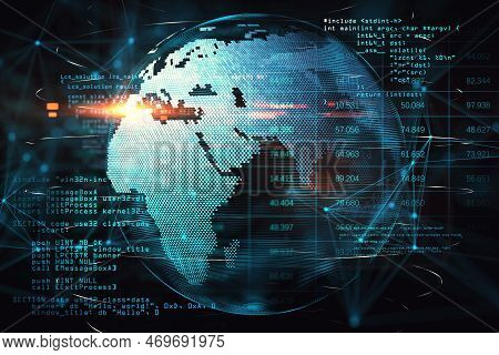 Internet Technologies And Global Social Network Concept With Graphic Earth Planet Globe With Bright 