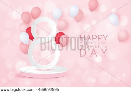 8 March. International Womens Day Sales Design Template. Festive Background With Number 8, Pink And 