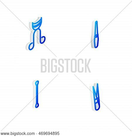 Set Isometric Line Nail File, Eyelash Curler, Cotton Swab For Ears And Eyebrow Tweezers Icon. Vector