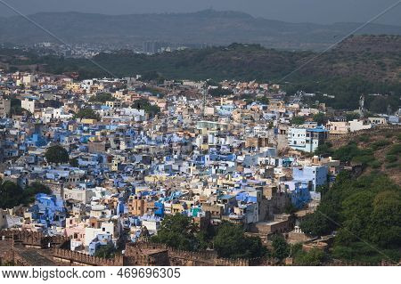 Beautiful Top View Of Jodhpur City From Mehrangarh Fort, Rajasthan, India. Jodhpur Is Called Blue Ci