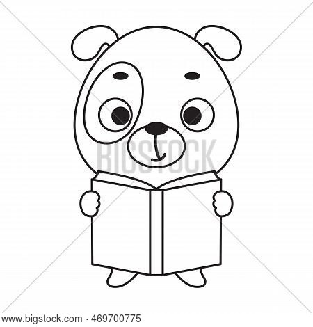 Coloring Page Cute Little Dog Reads Book. Coloring Book For Kids. Edudogional Activity For Preschool