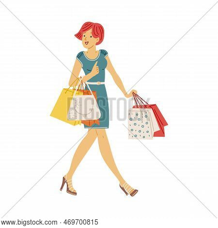 Shopaholism And Dependence On Purchases, Flat Vector Illustration Isolated.