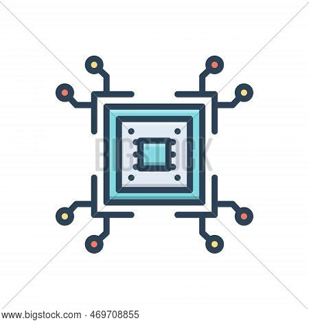 Color Illustration Icon For Pentium Cpu Board Device Chip Square Wire