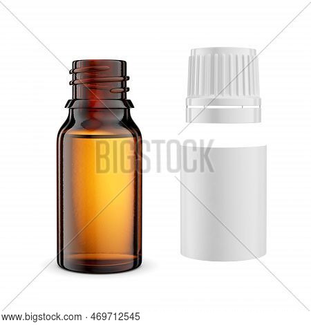 Blank Amber Glass Medicine Bottle For Liquid Isolated On White Background. 20ml. 3d Rendering Illust