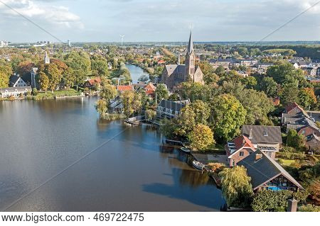 Aerial From The Traditional City Oudekerk Aan De Amstel In The Netherlands