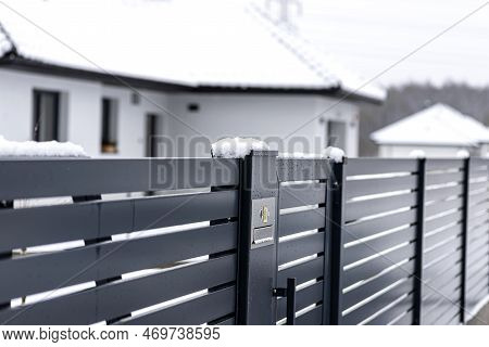 A Modern Videophone With A Letterbox And A Wireless Card Reader, Mounted In Panel Fence In Anthracit