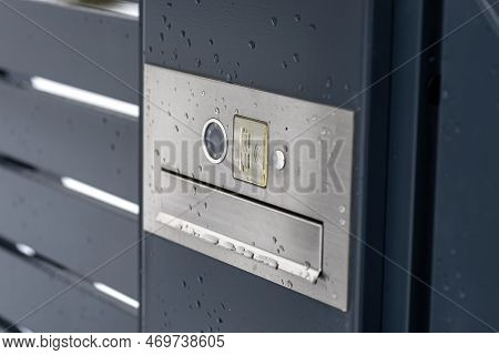 A Modern Videophone With A Letterbox And A Wireless Card Reader, Mounted In Panel Fence In Anthracit