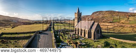 Aerial View Of The Church Of Ireland In Glencolumbkille - Republic Of Ireland