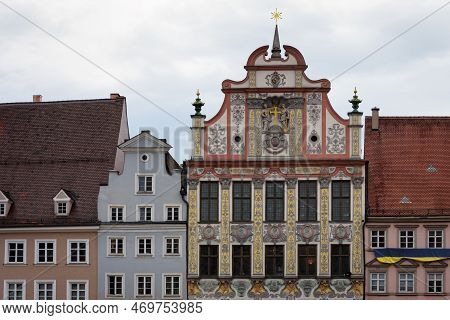 Landsberg Am Lech, Famous Medieval Village Over The Bavarian Romantic Road. Detail Of The Town Hall 